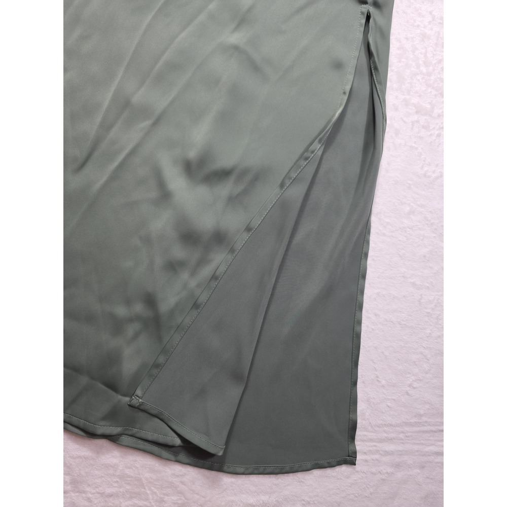 Kirundo One Shoulder Maxi Dress Sage Green Long Sleeve Slit Size L NWOT - Picture 10 of 12